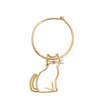 画像をギャラリービューアに読み込む, ピンクサファイアのついた猫の金のフープピアス