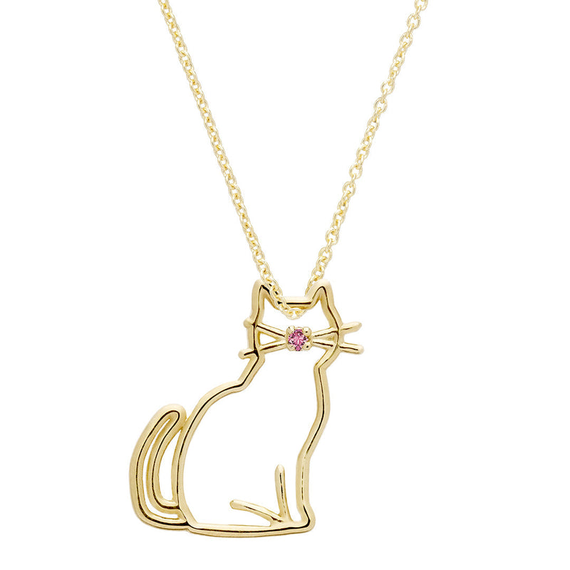ピンクサファイアのついた猫の金のネックレス