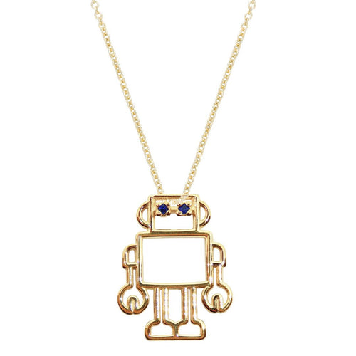 ブルーサファイアのついたロボットの金のネックレス