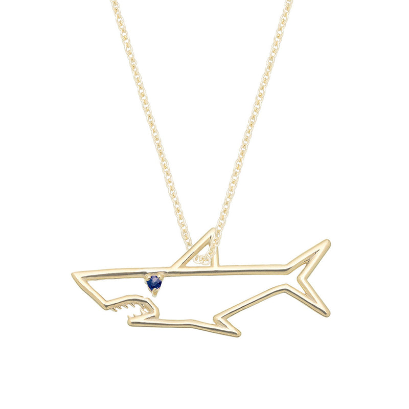 ブルーサファイアのついたサメの金のネックレス