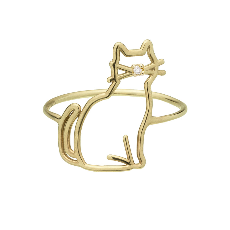 ダイヤモンドのついた猫の金の指輪