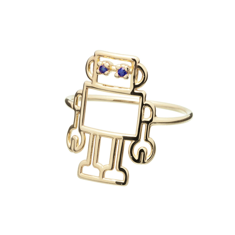 ブルーサファイアのついたロボットの金の指輪